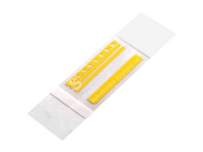 A strip of yellow double splice tape with placement holes, size 8mm