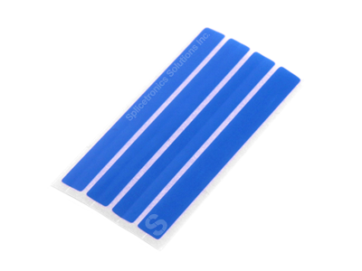 Four blue strips of single splice tape, size 8mm